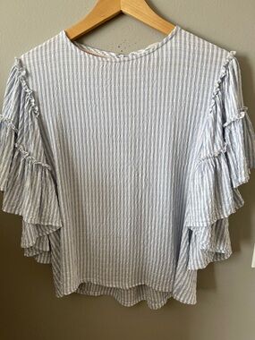Chelsea & Theodore striped summer blouse.
